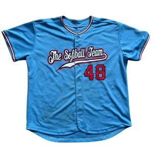 The Softball Team Blue Red White #48 Button Down Jersey Size Large